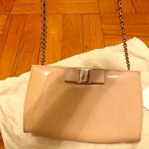 Ferragamo patent leather bag with chain strap.